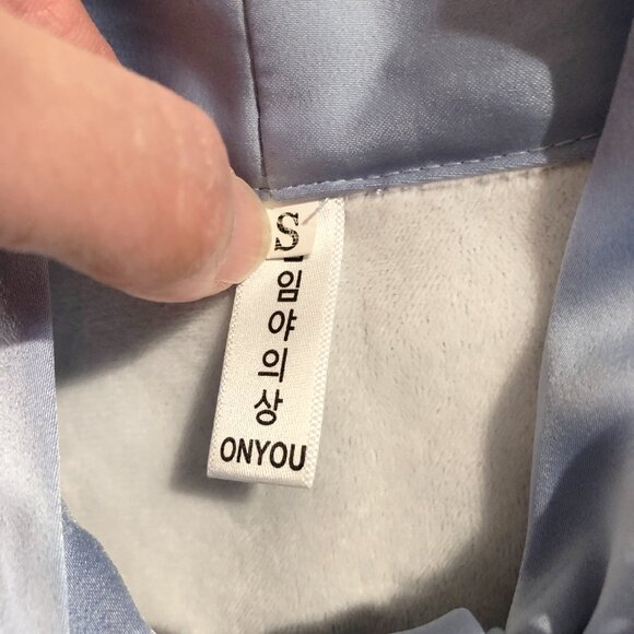 Vintage Onyou Blouse Womens Size S Light-Blue Long-Sleeve Bow-Tie Neck Blouse - Picture 5 of 7